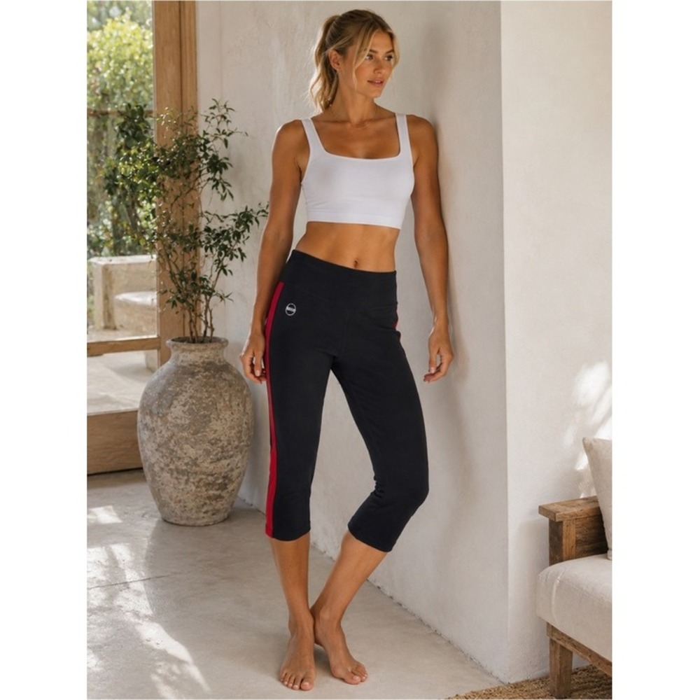 Lauren Ralph Lauren Womens Black Red Trim Activewear Cropped‎ Leggings Size M